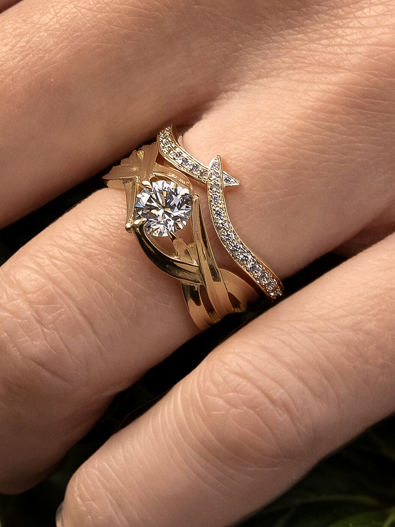 Bague brins d'herbes pavée diamant