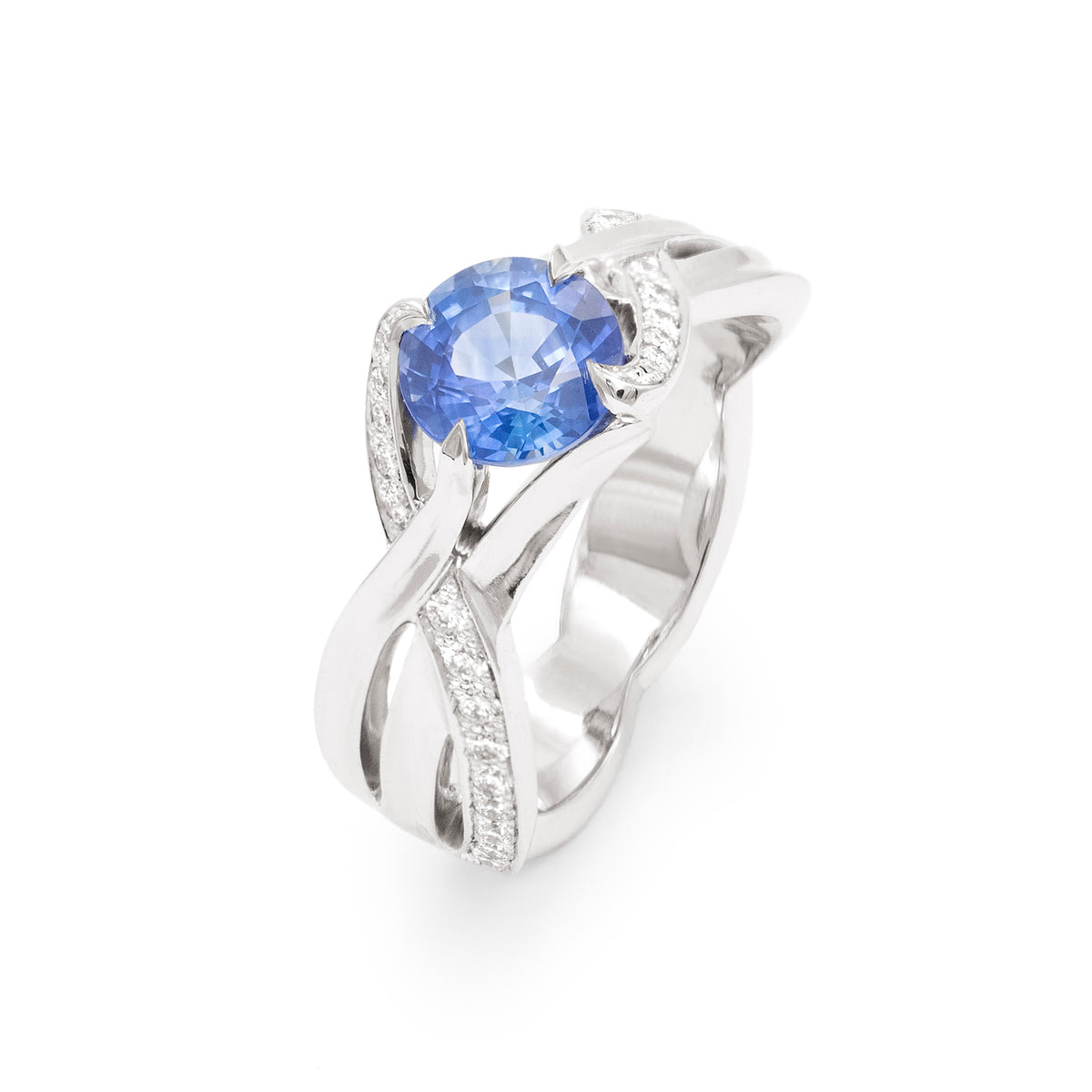 Bague brins d’herbes saphir semi pavée