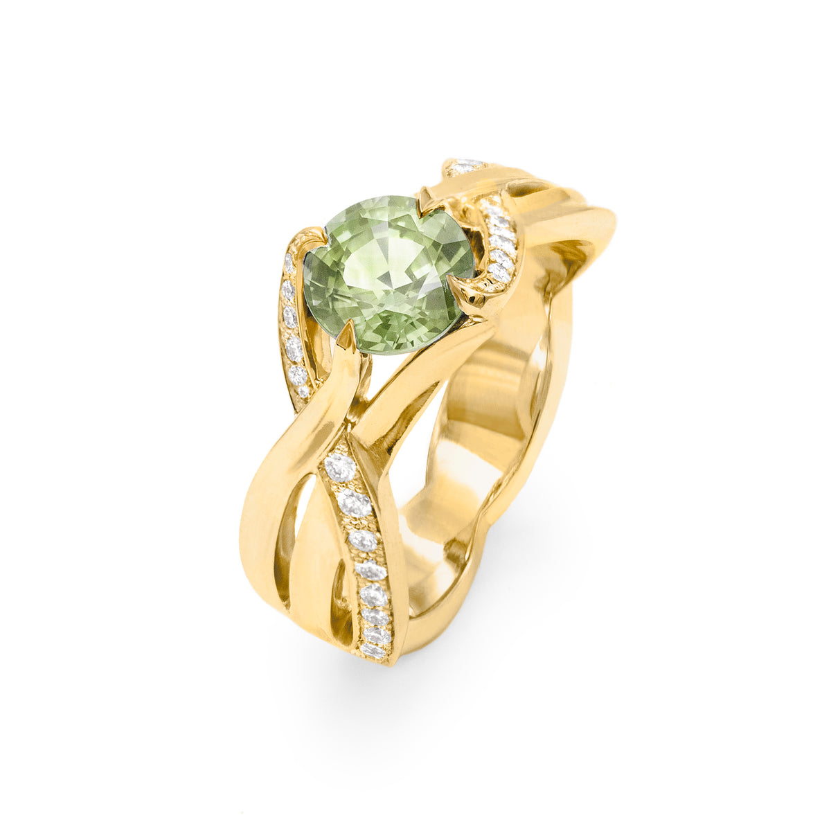 Bague brins d’herbes saphir semi pavée