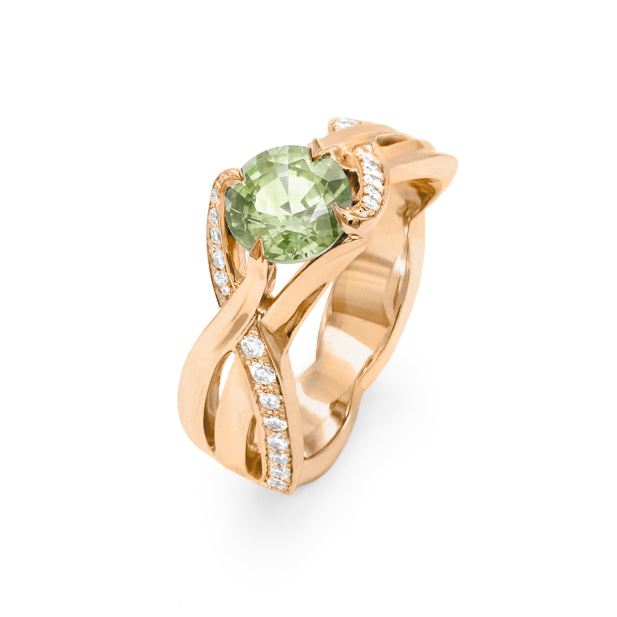 Bague brins d’herbes saphir semi pavée