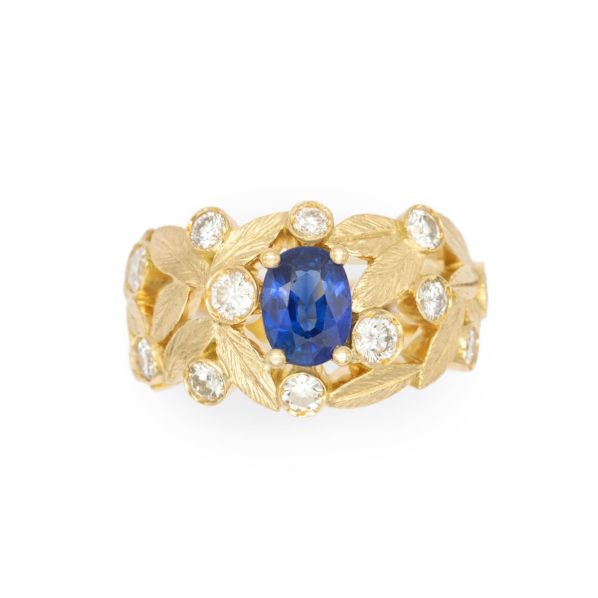 Bague boule feuilles d’Olivier saphir