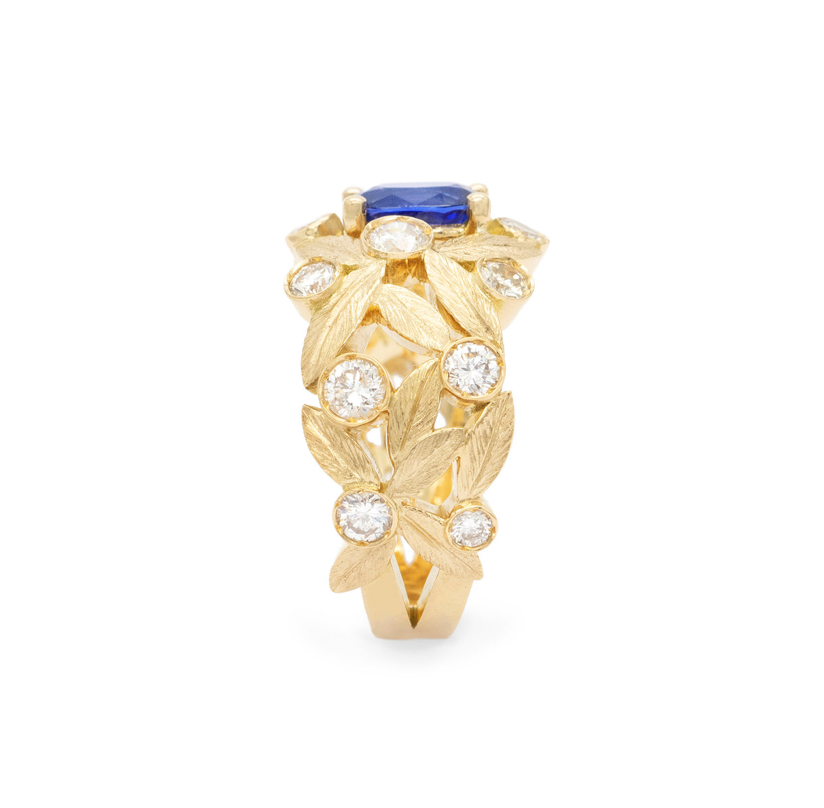 Bague boule feuilles d’Olivier saphir