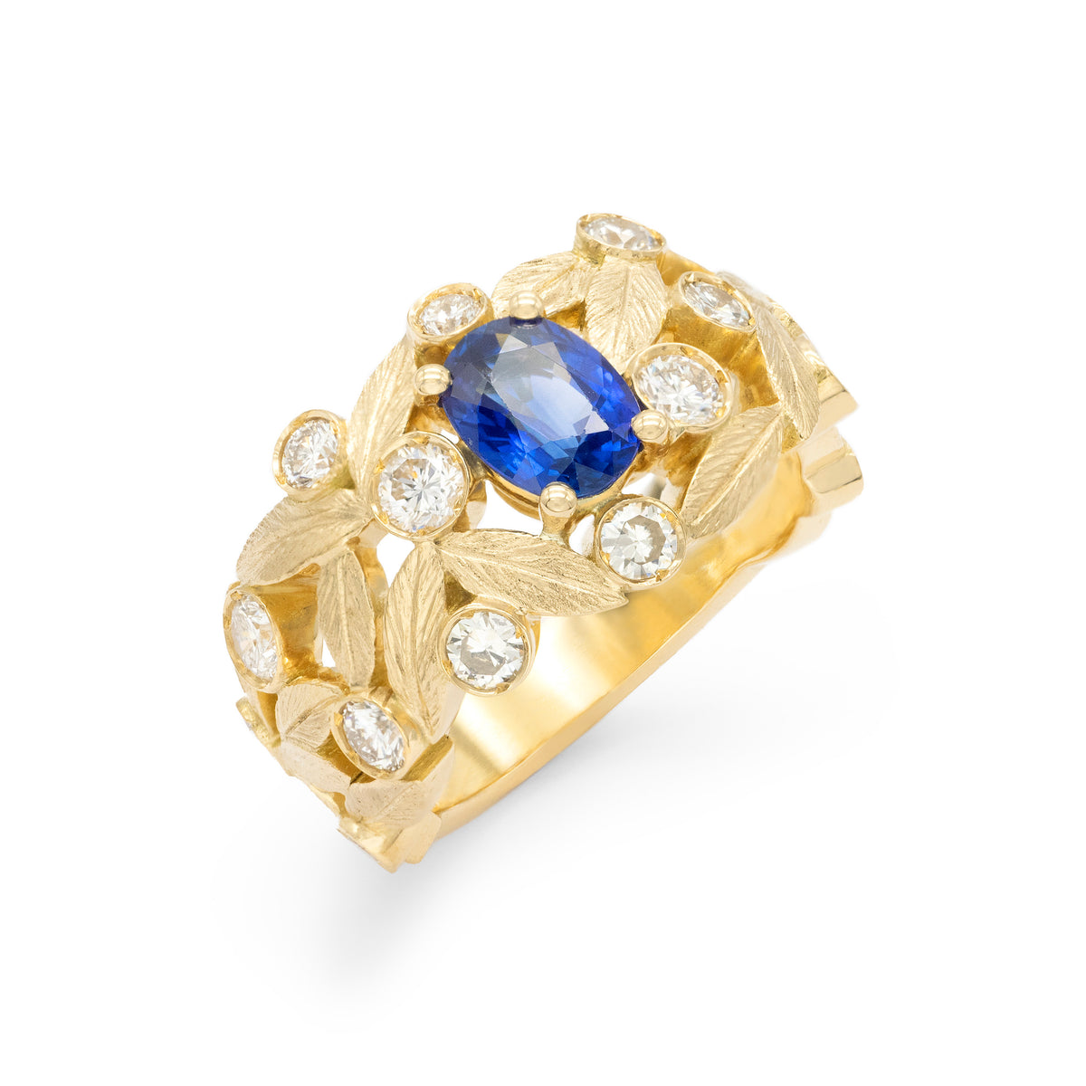Bague boule feuilles d’Olivier saphir