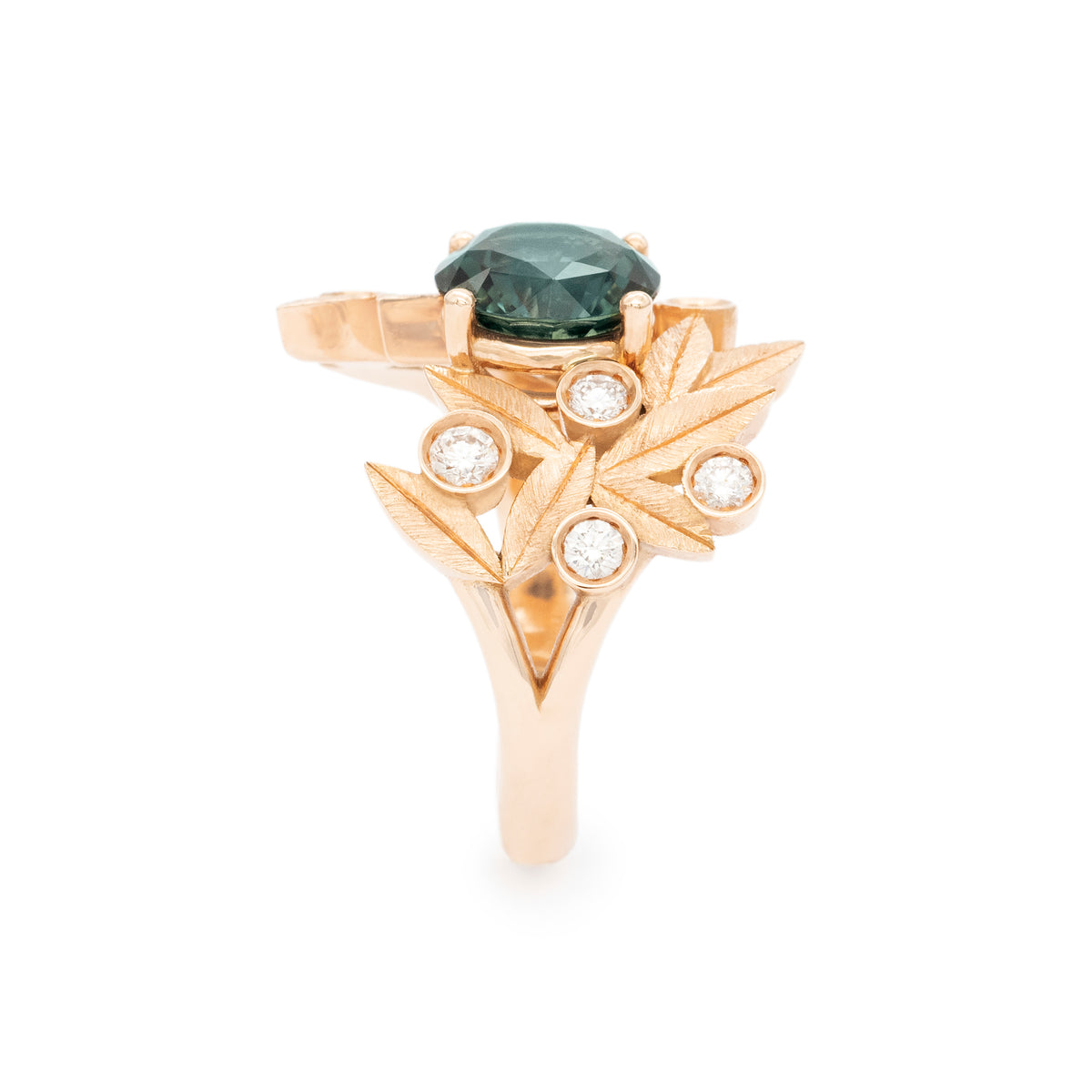 Bague Branches d’olivier saphir Teal rond