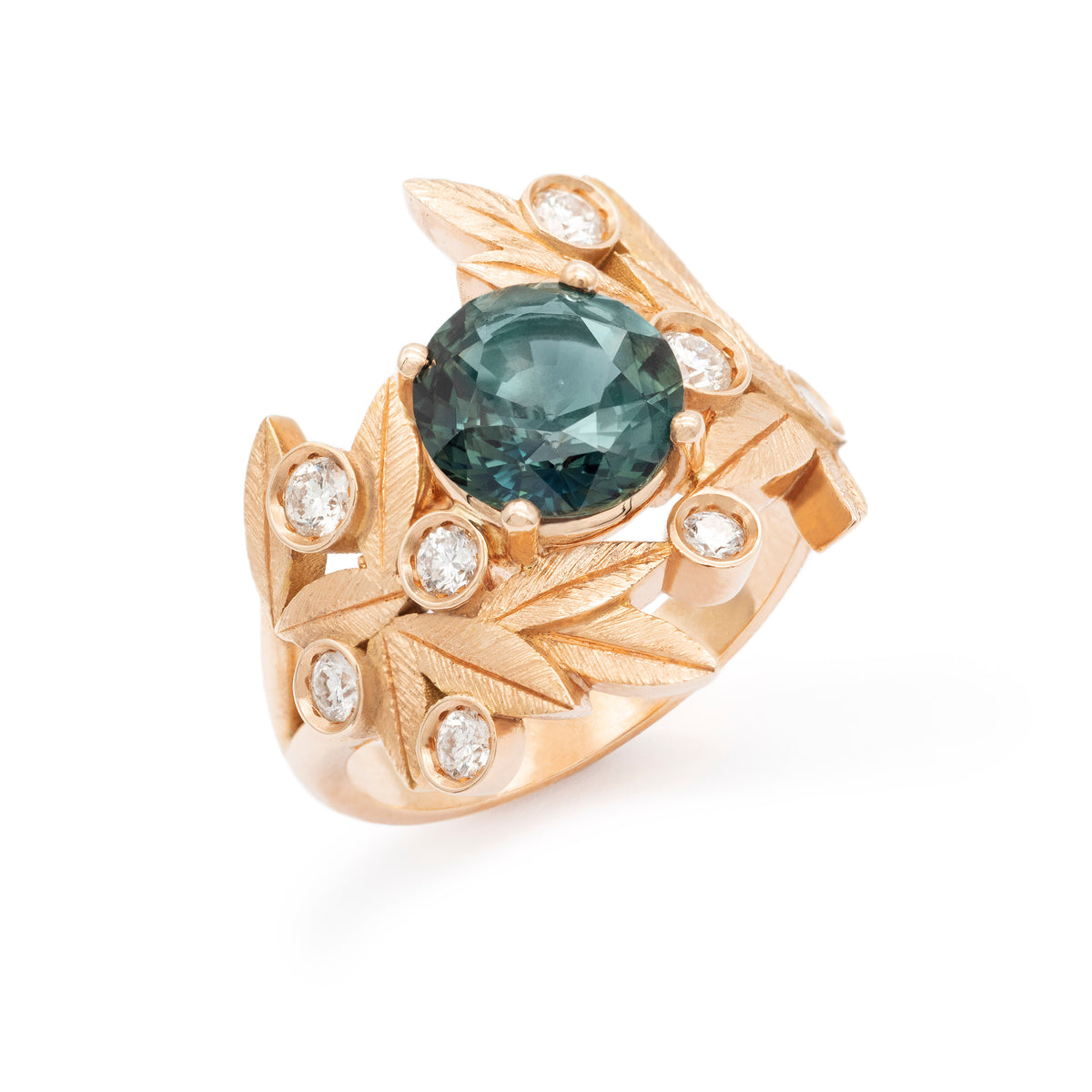 Bague Branches d’olivier saphir Teal rond