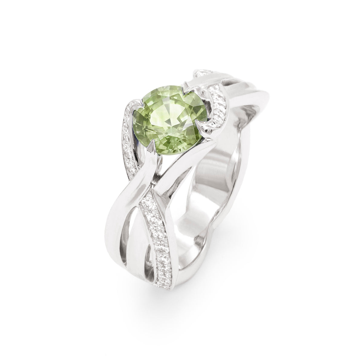 Bague brins d’herbes saphir semi pavée