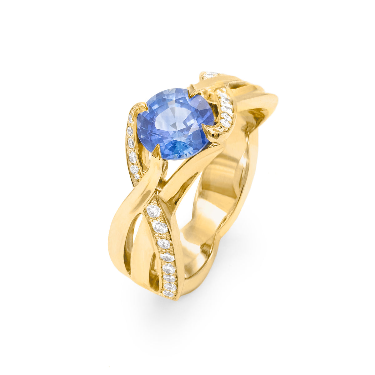 Bague brins d’herbes saphir semi pavée