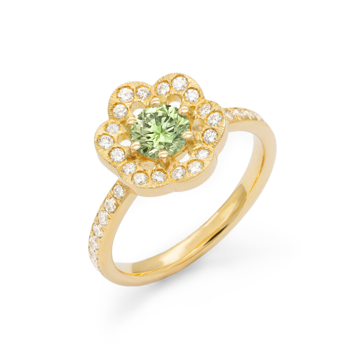 Bague entourage Coquillages saphir corps pavé